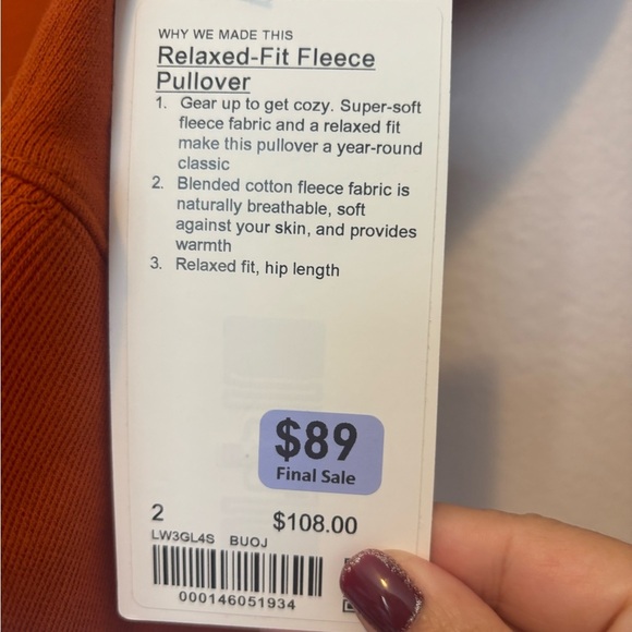 Lululemon Relaxed-Fit Fleece Pullover Size 2 Burnt Orange - Picture 3 of 4